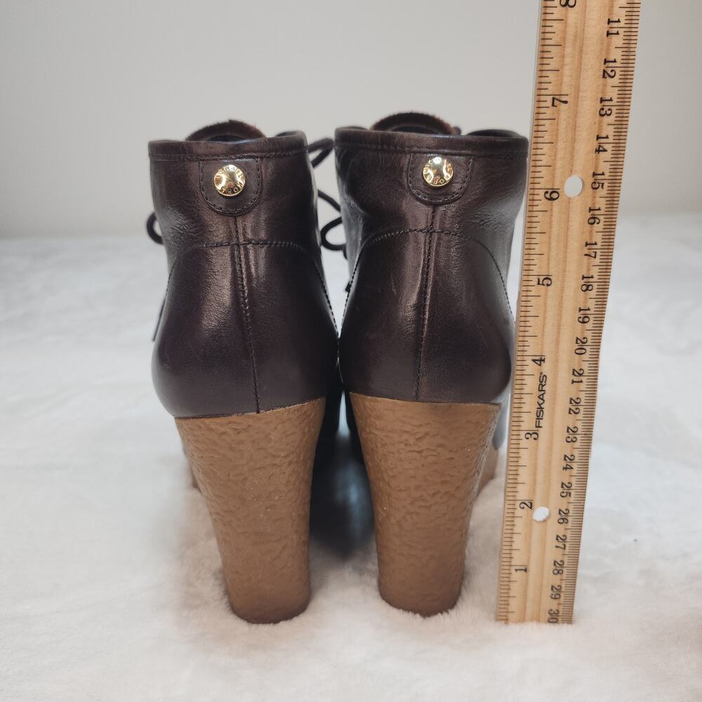 Dark Academia Whimsigoth Brown Leather Moc Toe Wedge Boots 6.5 90s Minimalist - Picture 7 of 15